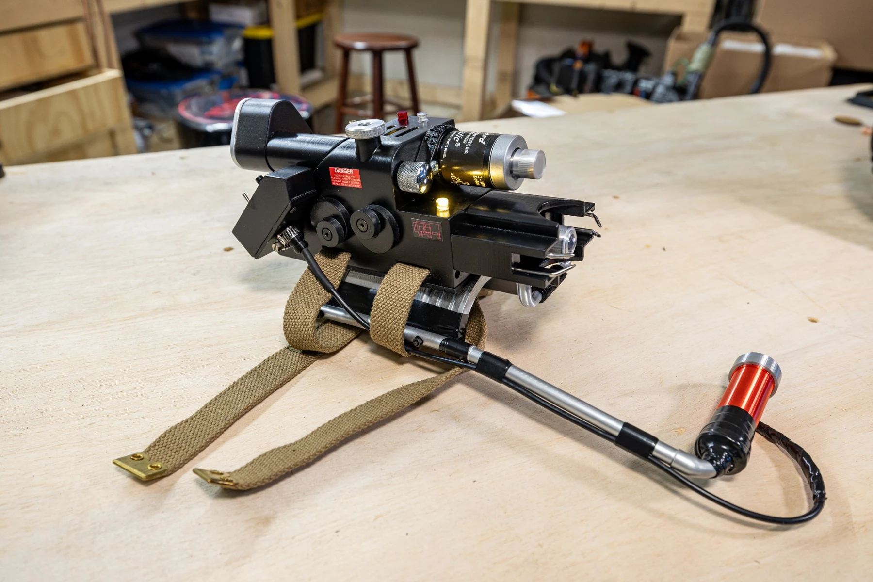 Assembled gauntlet on the workbench